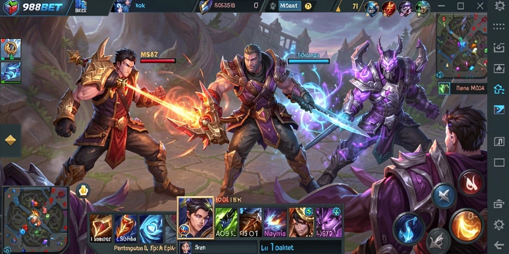 Tampilan gameplay seru dalam pertarungan MOBA.