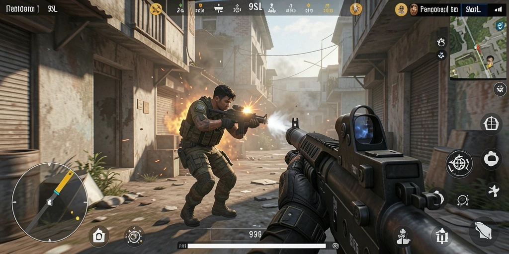 Gameplay intens dalam 9SL menunjukkan aksi menembak yang seru.