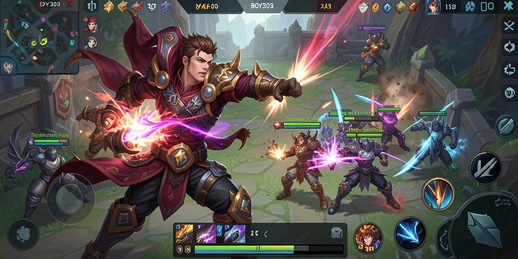 Screenshot utama BOY303 yang menampilkan aksi pertarungan epik di arena MOBA.