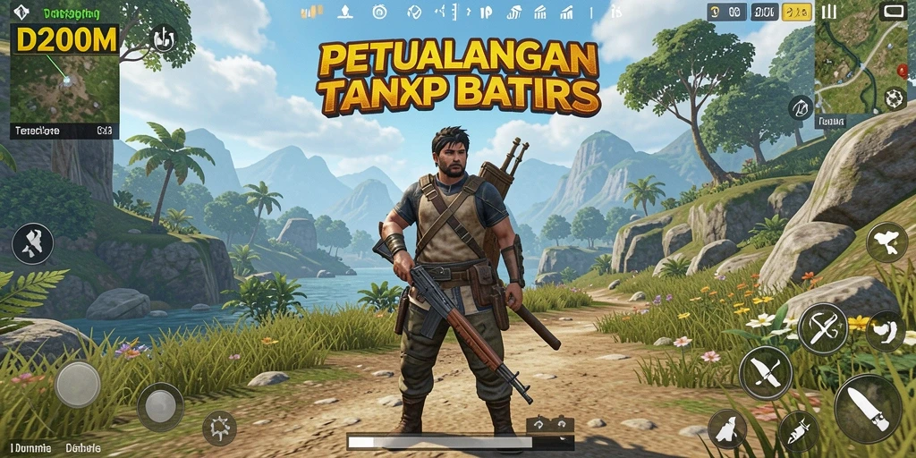 Screenshot gameplay D200M menampilkan eksplorasi dunia terbuka yang menakjubkan.
