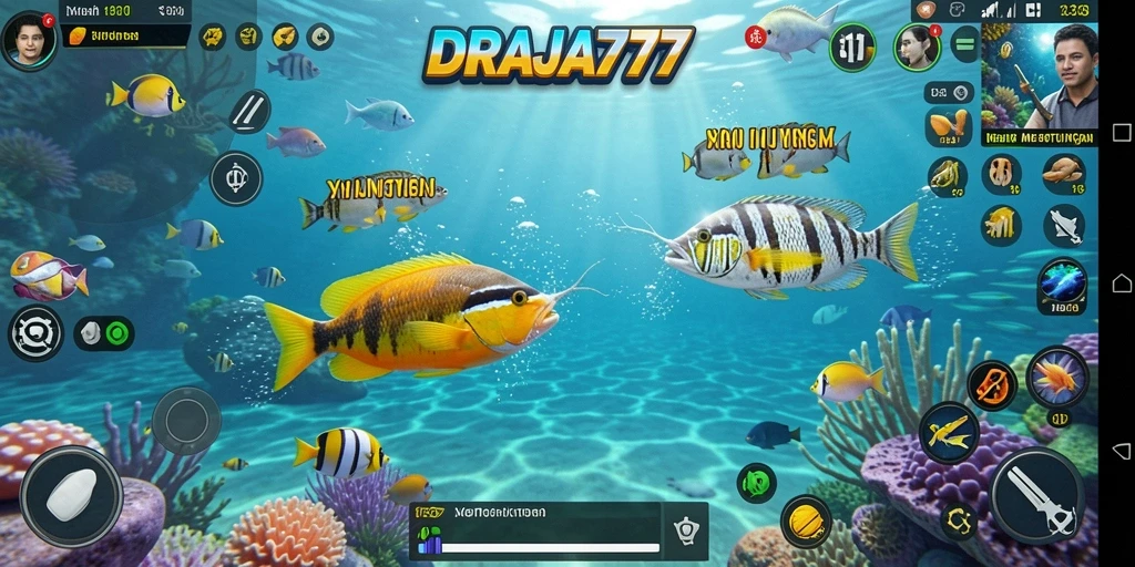 Screenshot gameplay DRAJA777 menampilkan aksi menembak ikan yang seru.