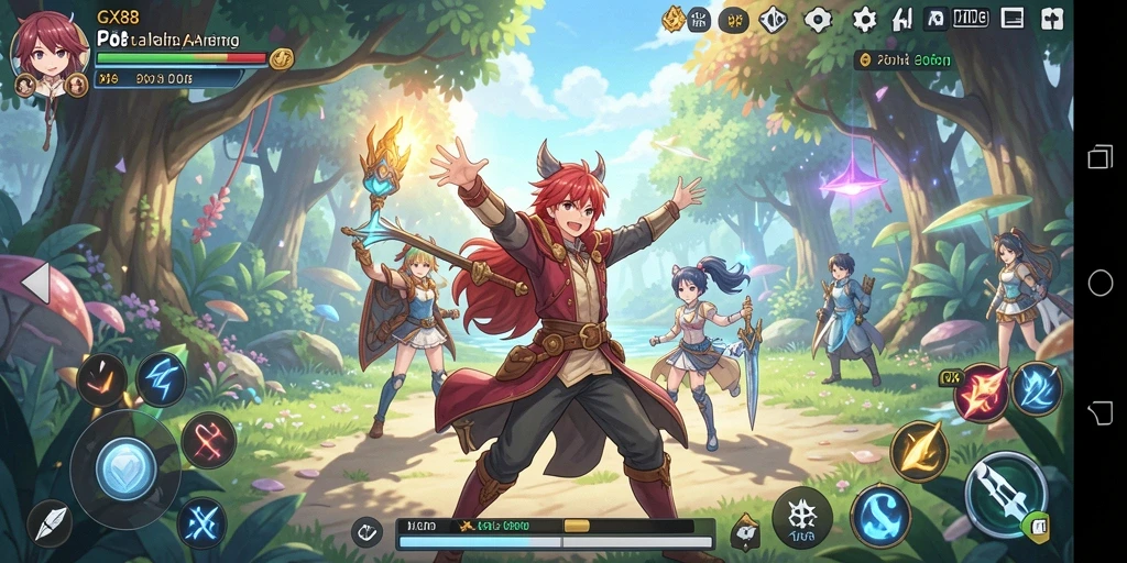 Screenshot gameplay GX88 yang menampilkan karakter anime dalam aksi