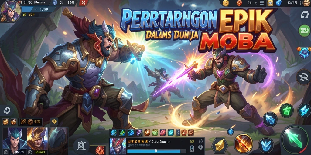 Tampilan gameplay aksi dari game MOBA JUN88 yang menegangkan.