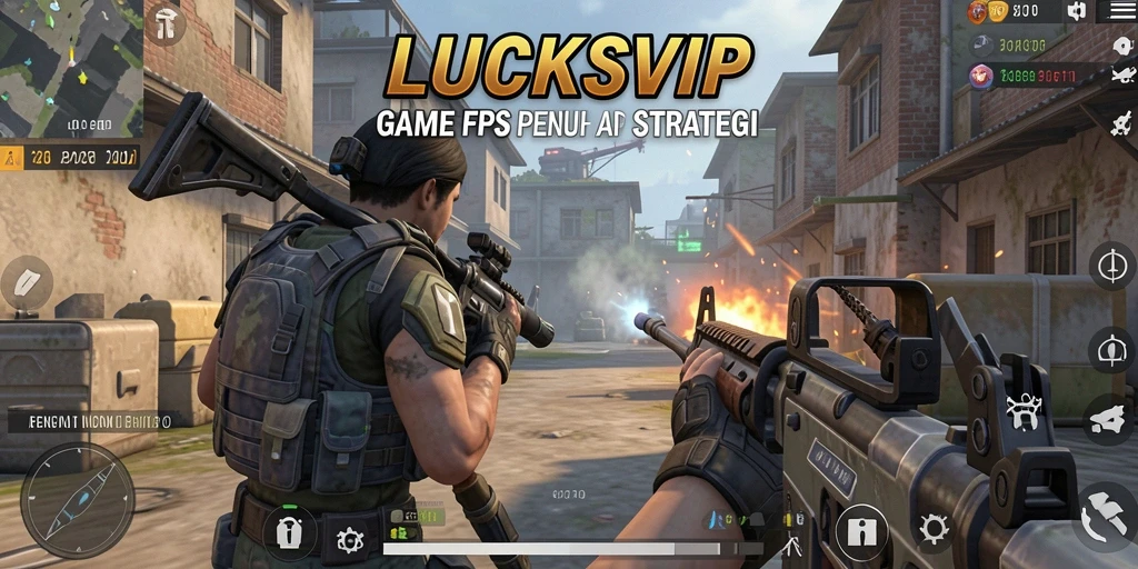 Tampilan gameplay intens dari LUCKSVIP yang menampilkan aksi FPS.