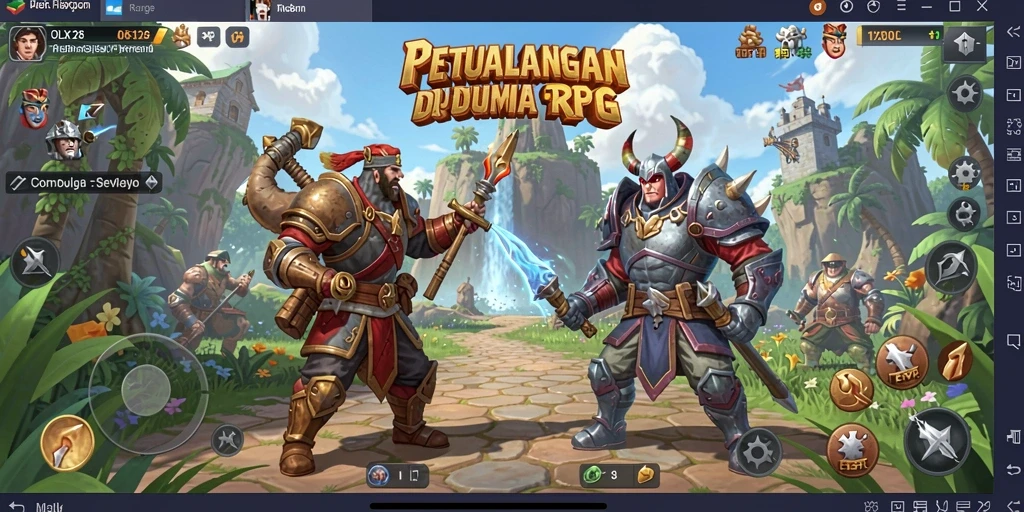 Screenshot utama OLX128 menampilkan aksi pertempuran seru dalam RPG.