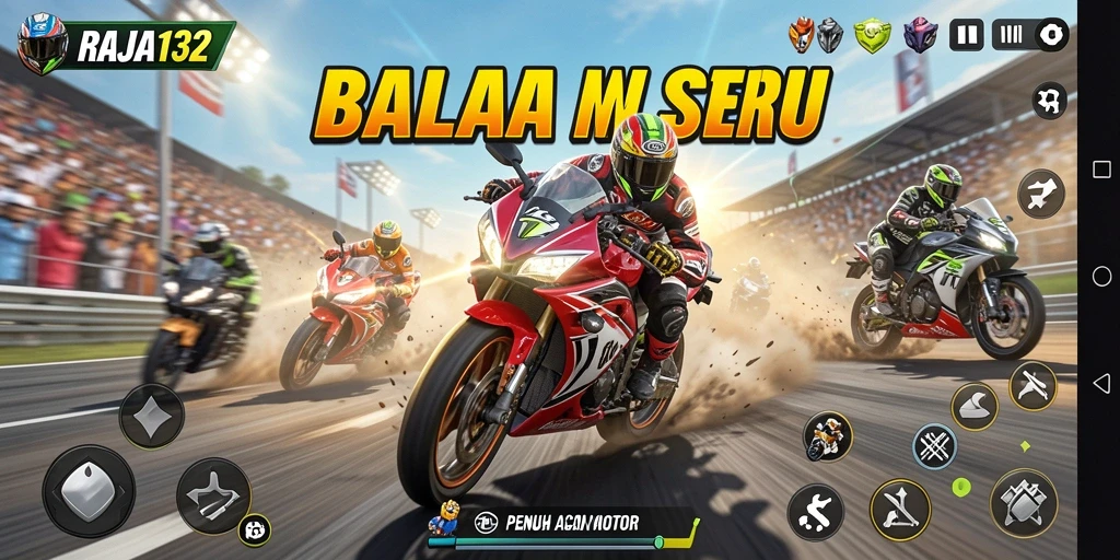 Screenshot gameplay RAJA132 menampilkan balapan motor yang penuh aksi.