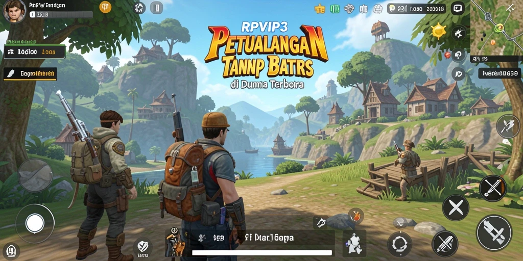 Tampilan gameplay RPVIP3 dengan karakter menjelajahi dunia terbuka.