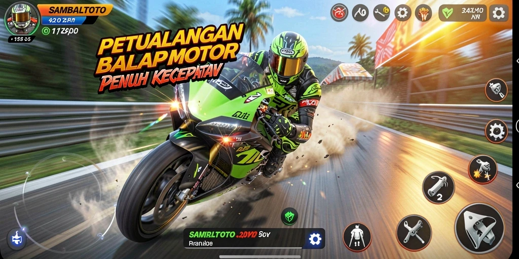 Tampilan screenshot gameplay SAMBALTOTO yang menampilkan serunya balapan motor.