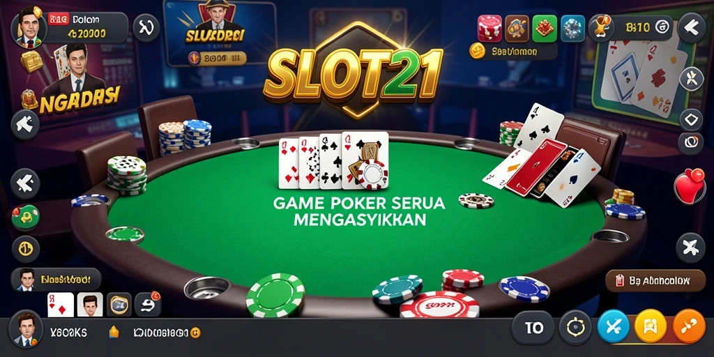 Screenshot dari game SLOT21 menunjukkan aksi seru dalam permainan poker.