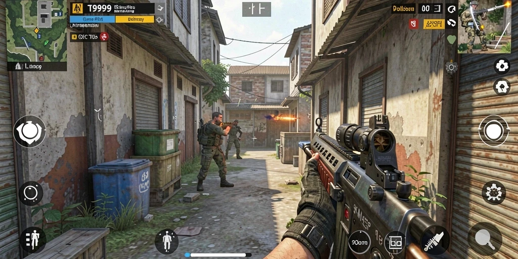 Tangkapan layar gameplay hebat T9999 dari sudut pandang FPS.