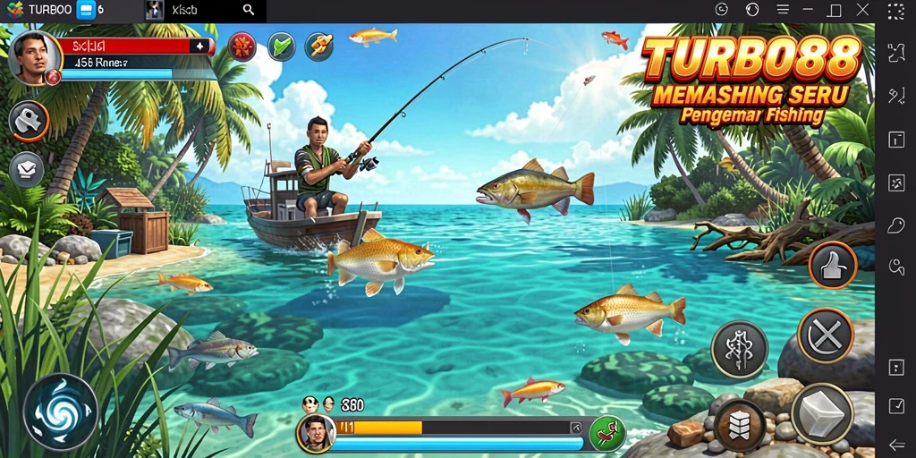 Screenshot gameplay TURBO88 yang menunjukkan aksi seru saat memancing.