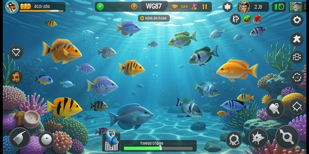 Screenshot gameplay WG87 yang menampilkan aksi menembak ikan yang seru.